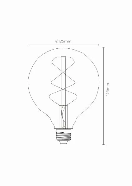 Lucide G125 - Lámpara de filamento - Ø 12,5 cm - LED Regul. - E27 - 1x4,9W 2200K - Ámbar - técnico